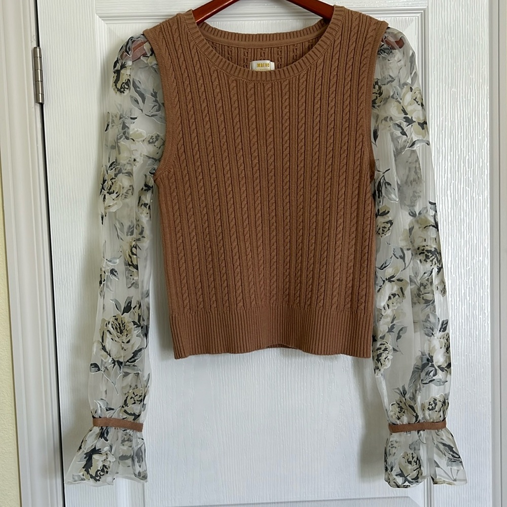 Anthropologie Maeve Contrast-Sleeve Sweater Size Large